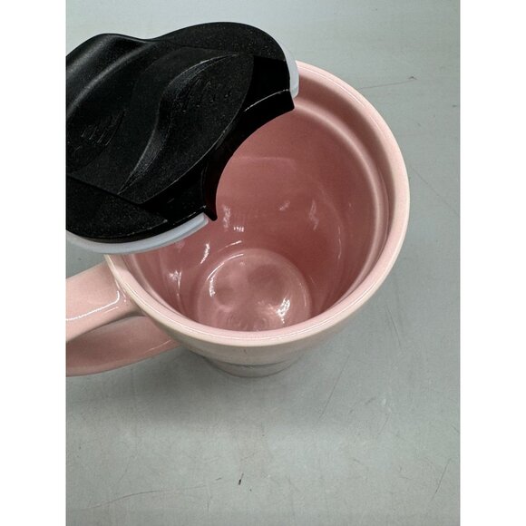 Allergic To Mornings Pink Ceramic Travel Mug With Lid 16 Oz By Clay Art READ - Picture 4 of 6
